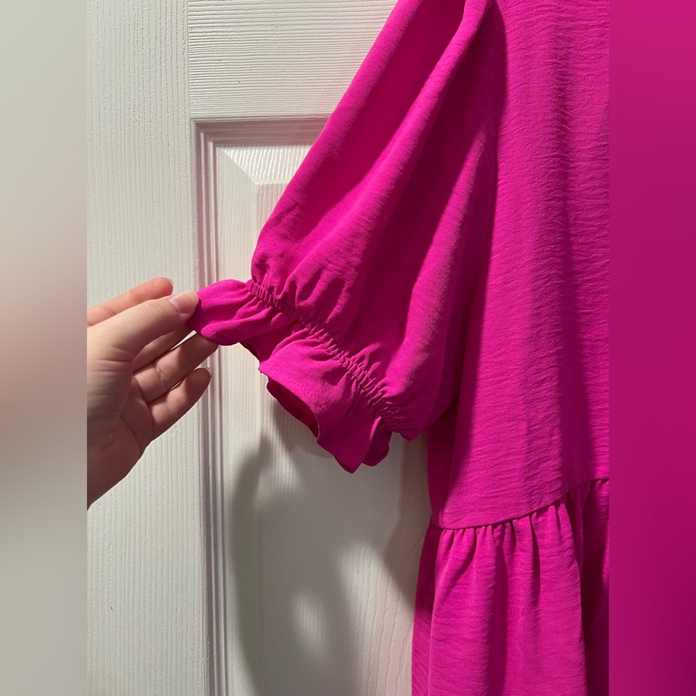 Jodifl Vibrant Pink Ruffle Collared Babydoll Peasant Blouse Womens Size Medium - Picture 4 of 12